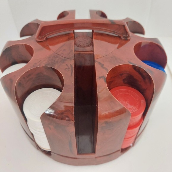 VTG Poker Caddy Bakelite Brown Black Swirled Poker Chip Chips Holder Rotating US - Picture 3 of 13